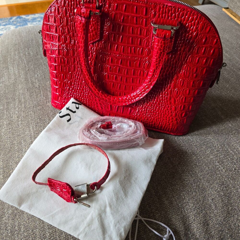 EUC STAUER Red Croc Embossed Hard Leather Handbag Purse Unused Clean animal